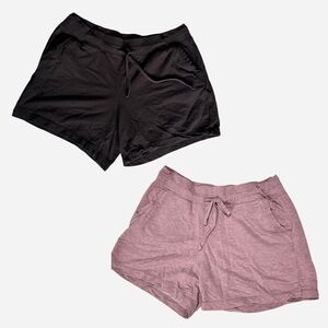 32 Degrees Comfy Drawstring Lounge Shorts Bundle (Black + Dusty Rose)